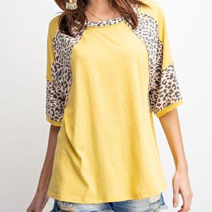 EASEL L Yellow With Animal Print Mix Loose Fit Top